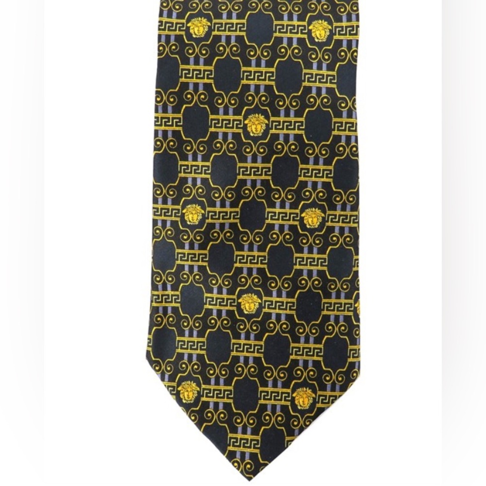 Versace Royal Blue With Medusa Logo Print Men's Tie 56 Inches